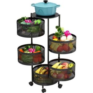 4-Layer Rotating Plastic Fruit & Vegetable Rack – With Wheels