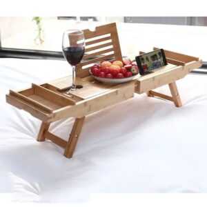 Expandable Bamboo Bathtub Caddy Tray & Breakfast Bed Table