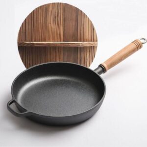Thickened Cast Iron Frying Pan with Bamboo Lid – 25cm
