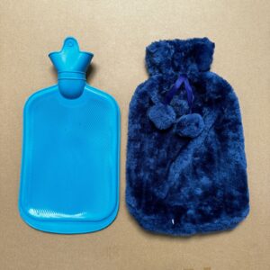 Blue Hot Water Bottle with Fur Fleece Cover – 2L