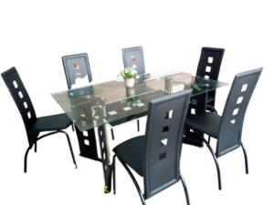 Executive 6-Seater Glass Dining Table with Leather Seats